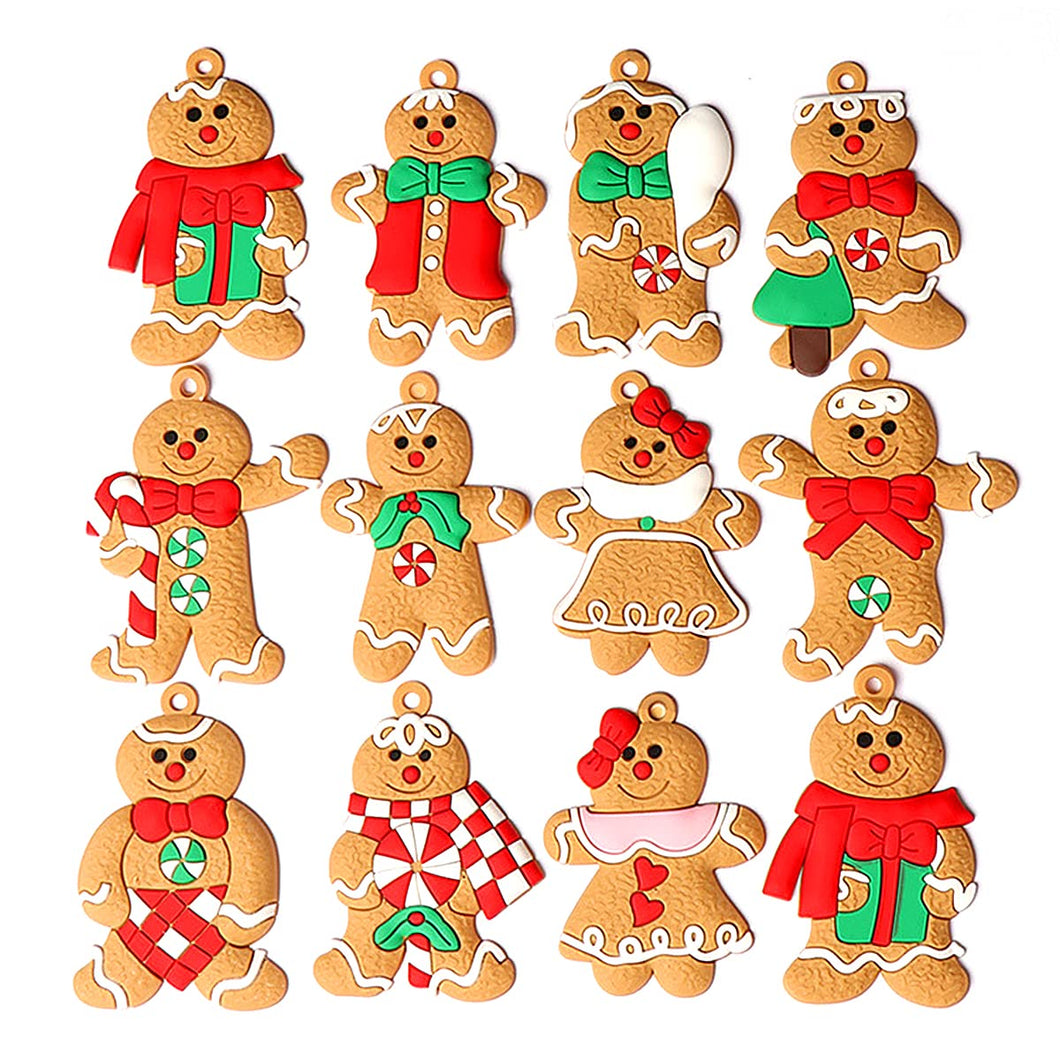 Jagowa Christmas Gingerbread Man Ornament Set - 12 Plastic Figurines for Xmas Tree Decoration, Festive Holiday Party, Home & Kids