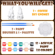 Load image into Gallery viewer, Hollowfly 2 Set Ready to Paint Your Own Gnome Statue, 4&quot; Mini Paintable Ceramics Blank Gnome Figurine Craft DIY Art with Brush Palette Paint for Adult Mother Employee Appreciation Gift (Coffee Style)
