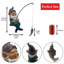 Load image into Gallery viewer, GARDEN WHISPER Fishing Gnome Statue, Outdoor Garden Decor, Earth Tones, 4.3&quot;W x 4&quot;D x 9.1&quot;H, 1.1lbs, Unique Design, Hand Painted Antique Finish, Weather Resistant
