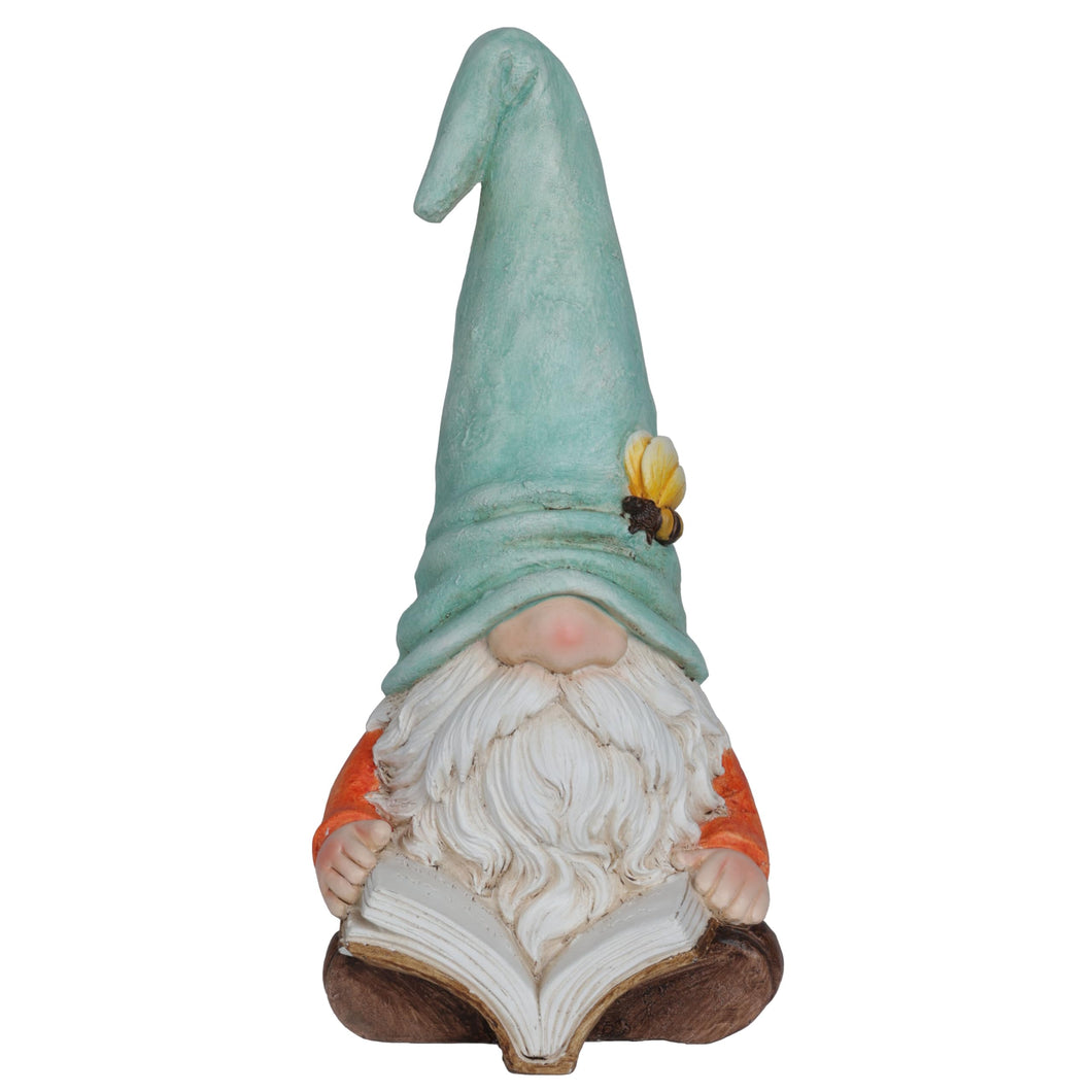 Alpine Corporation MCC844 Indoor/Outdoor Gnome Reading a Book Garden Statue, Charming Gnome Statue with Hat, 20