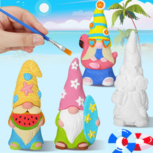 Load image into Gallery viewer, Barydat Ready-to-Paint Ceramics, 4 Pcs Summer Beach Gnome Statues, Unpainted DIY Crafts Kit for Adults, White with 12 Colors Acrylic Paint, 5 x 2.36 Inch
