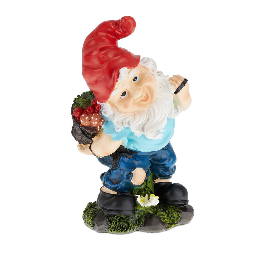 Relaxdays Garden Gnome with Basket, Weatherproof, Frost Resistant, 32 x 17 x 15 cm, Figurine, Polyresin, Multicoloured