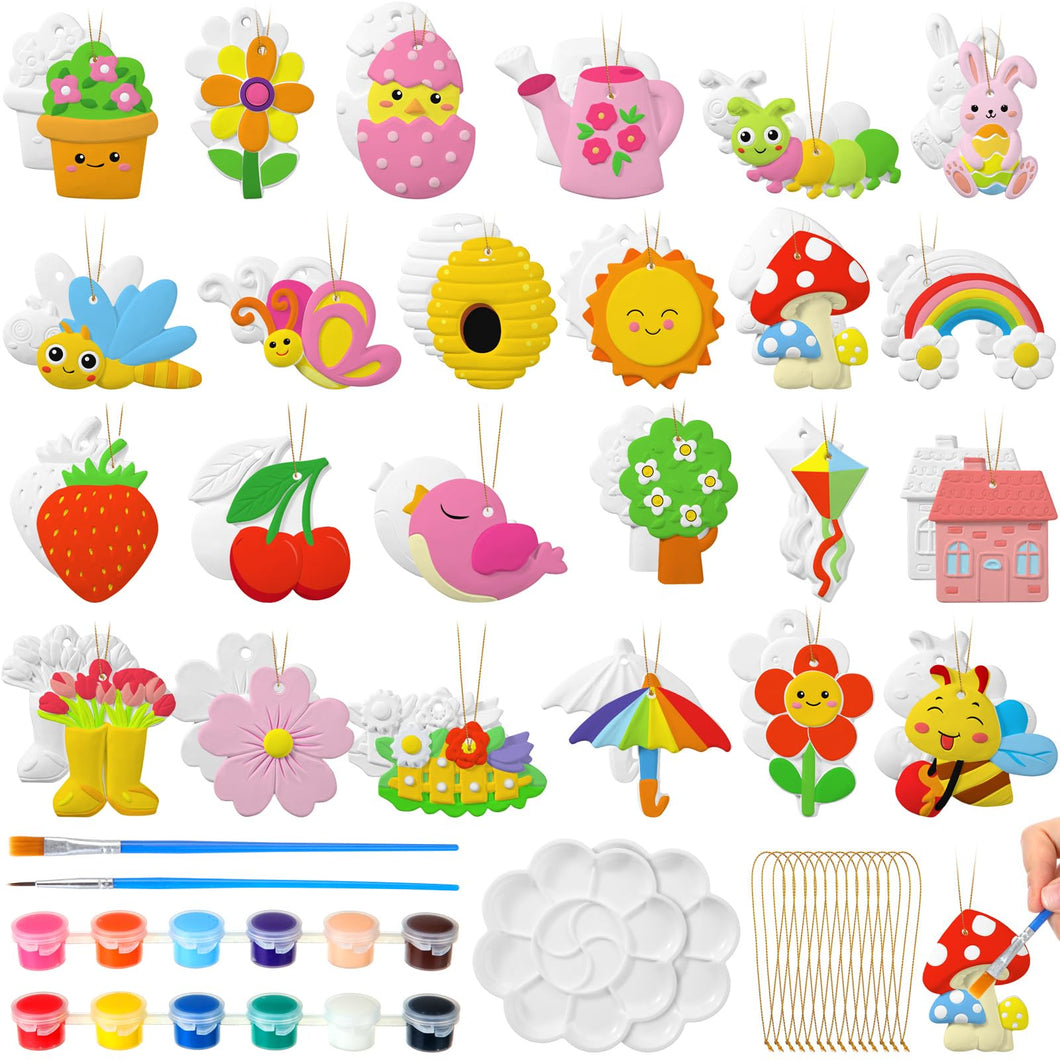 Seenelling 24 Sets Ceramics to Paint Kids Arts and Crafts Painting Kit Unpainted Plaster Statues Paint Your Own Ceramics DIY Paintable Plaster Figurines for Boys Girls Party Decor (Classic)