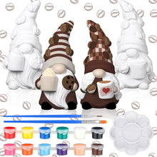 Load image into Gallery viewer, Hollowfly 2 Set Ready to Paint Your Own Gnome Statue, 4&quot; Mini Paintable Ceramics Blank Gnome Figurine Craft DIY Art with Brush Palette Paint for Adult Mother Employee Appreciation Gift (Coffee Style)
