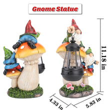 Load image into Gallery viewer, Ovewios Garden Gnome Statue, Large Funny Gnome Figurine Climbing on Mushroom and Holding a Solar LED Lantern Resin Ornament for Patio Yard Lawn Porch Outdoor Decor
