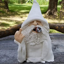 Load image into Gallery viewer, Garden Gnome Dwarf Statue Ornament - White Robe Smoking Dwarf Craft. Whitebeard Gnome Resin Outdoor Decoration, Smoking Wizard Gnome Statue
