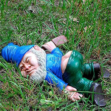 Load image into Gallery viewer, MOOCOCO Funny Drunk Gnome Statue, Garden Gnome Statues,Creative Dwarf Drunk Gnome Resin Sculpture Yard Lawn Patio Garden Decoration,for Outdoor Indoor Ornament Decor Novelty Gift (Blue)
