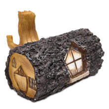 Load image into Gallery viewer, garden mile Solar Powered Light Up Log Fairy House Garden Solar Lighting Indoor Outdoor Ornament Wood Effect Resin Decoration - solar lights outdoor garden
