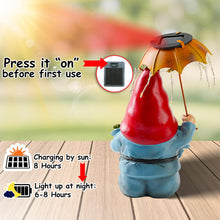 Load image into Gallery viewer, Teaeeno Garden Gnome Statue Decor,Yard Gnomes with Solar LED Umbrella,Solar Lawn Ornaments,Dwarf Sculpture for Outside Patio Porch Lawn Decoration,Waterproof Gnome Statue with Solar Lights for Patio
