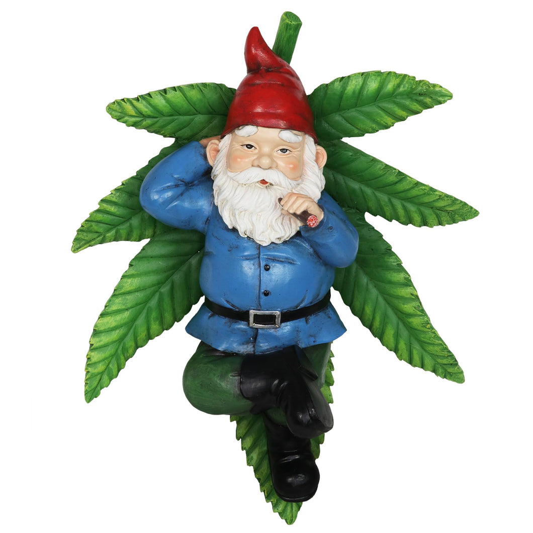 Exhart Good Time Ganja Lounging Gnome Statue | Hand Painted Gnome Art w/Battery Powered LED Light | Weed Smoking Gnome for Indoor & Outdoor Décor for Home | œ12.5 L x 9.5