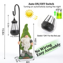 Load image into Gallery viewer, HDNICEZM Flocked Garden Gnome Statue, Large Outdoor Gnome with Solar Lights, Funny Garden Figurines for Outdoor Home Yard Decor (15.8 Inch Tall)
