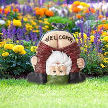 Load image into Gallery viewer, Garden Gnome Statue Water Resistant Funny Resin Garden Figurines Miniature Fairy Gnomes Garden Decoration for Indoor Outdoor Backyard Decor Patio Yard Lawn Ornaments Gift (Welcome)
