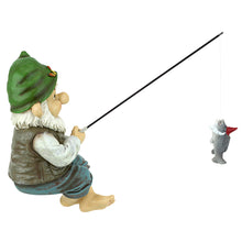 Load image into Gallery viewer, Garden Gnome Statue - Ziggy the Fishing Gnome Sitter - Outdoor Garden Gnomes - Funny Lawn Gnome Statues
