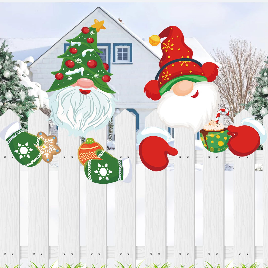 2Pcs Christmas Fence Peeker Decoration Christmas Gnome Peeking Garden Yard Sign Decorations Cute Peeper Decorative Fence Home Decor Outdoor Lawn Pathway Parking Fence Art Sign Ornament for Holiday