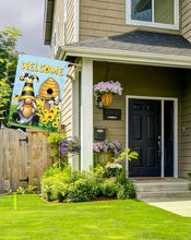 Load image into Gallery viewer, Spring Garden Flag for Outdoor 28x40 inch Double Sided Gnome Greetings with Playful Bees Large Polyester Seasonal Flags for Patio Yard Decor
