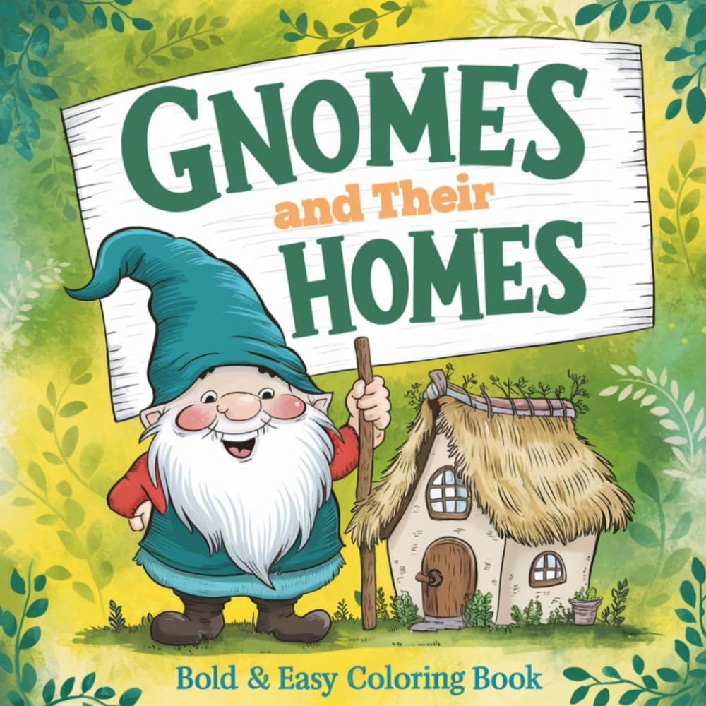 Gnomes and Their Homes: Bold & Easy Colouring Book For Adults and Children