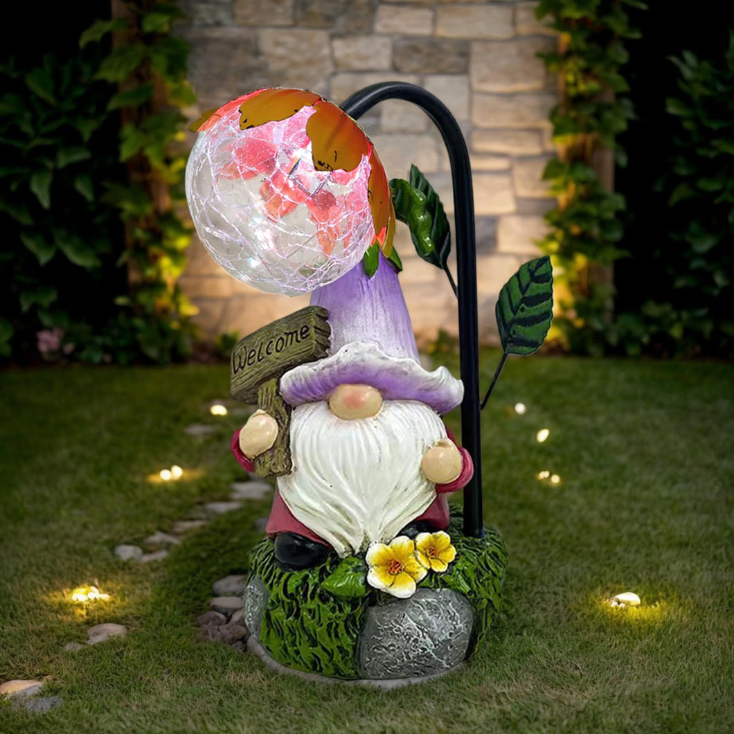 Maikall Rish Garden Gnomes Outdoor Statue with Solar Lights Welcome Gnome Home Garden Decor Mom Gifts for Yard Patio Home Garden