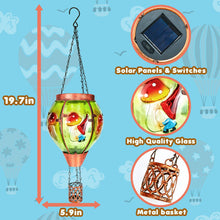 Load image into Gallery viewer, Solar Hot Air Balloon Lantern with Flame， Mushroom Gnome Glass Solar Hanging Lanterns Outdoor for Outside Garden Patio Tree Porch Yard, Mushroom Gifts for Women Grandma Mom - Mushroom
