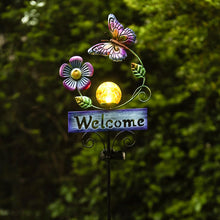 Load image into Gallery viewer, LOVERUIS Solar Lights Outdoor Garden Butterfly Welcome Sign with Cracker Ball Waterproof Butterflies Garden Ornament Gift for Mom Wife
