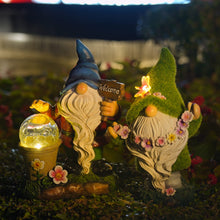 Load image into Gallery viewer, DiliComing Solar Garden Gnomes Outdoor Statues - Cute Gnome Statue with Welcome for Yard Patio Porch Lawn, Resin Gnome Figurine with Solar Light for Thanksgiving and Christmas
