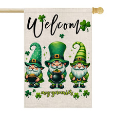 Load image into Gallery viewer, FUYUCHEN Welcome St Patricks Day Gnomes House Flag 28x40 Inch Double Sided Shamrock Lucky Clover Holiday Yard Large Flag Outdoor Decoration
