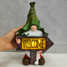 Load image into Gallery viewer, Solar Powered Resin Gnome Statue with Welcome Sign, 13&quot; Weather-Resistant Outdoor Garden Decoration, Light Sensor LED Lamp, Waterproof Lawn, Porch &amp; Patio Decor
