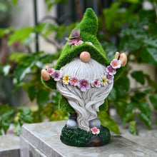 Load image into Gallery viewer, Garden Flocked Gnomes Decor for Yard - Artificial Green Moss Gnome Statue with Solar Light, Dwarf Sculpture for Outdoor Patio Porch Lawn Decor, Spring Decorations for Home
