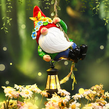 Load image into Gallery viewer, Rossesay Summer Climbing Gnomes Statue Figurine Ornament 8&#39;&#39; H Hanging Garden Outdoor Statues with LED Lantern Hook Gnomes Decorations for Yard Resin Solar Gnomes Decor for Outside Indoor Tree
