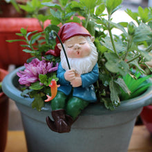 Load image into Gallery viewer, Dreuhuing Fishing Gnome Sitter Statue, Fishing Dwarf Statue, Garden Ornament Outdoor, Gnome Garden Statue, Fishing Resin Figurine Dwarf Sculpture, for Yard Waterfalls Pond Fish Tank Bonsai Decor
