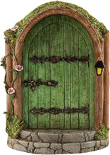 Load image into Gallery viewer, DPWOUM Green Fairy Door Wooden Miniature Fairy Gardens Doors Outdoor Mini Fairys Gnome House Accessories for Tree Trunk Ornaments Garden Miniatures,Garden Sculptures and Statues，Outdoor Statues
