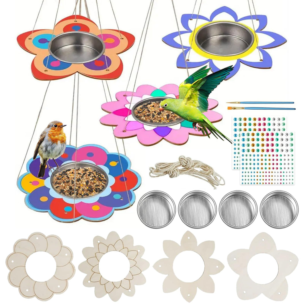 TYXHXTF 4 Pack Bird Feeders, Paint Your Own Bird Feeders, DIY Wooden Arts and Crafts for Boys Girls Outdoor Garden Decoration