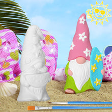 Load image into Gallery viewer, Barydat Ready-to-Paint Ceramics, 4 Pcs Summer Beach Gnome Statues, Unpainted DIY Crafts Kit for Adults, White with 12 Colors Acrylic Paint, 5 x 2.36 Inch
