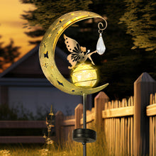 Load image into Gallery viewer, LOVERUIS Solar Garden Lights Outdoor Fairy Moon Lamp Waterproof Moon Garden Solar Light with Crackle Glass Ball LED Stake Lights Angel Decorative for Grave Balcony Lawn Patio Pathway (Fairy)
