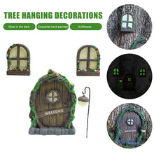 Load image into Gallery viewer, Jetcloud Mini Fairy Door for Tree, Home Miniature Window and Door with Fairy Lamp Glow In Dark Creative Garden Sculpture for Trees Decoration Garden Lawn Ornament
