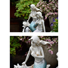 Load image into Gallery viewer, MYYINGBIN A Pair Of Mermaid Solar Light Statue Resin Garden Sculptures Solar Lamp Outdoor Fairy Ornament For Lawn Patio
