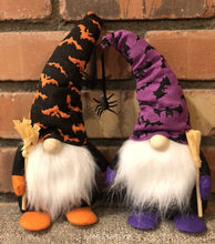 Load image into Gallery viewer, Halloween Gnome 2 Pack | Cute Handmade Orange and Purple Figure with Wooden Broom to Make Family Smile | 10 Inches Tall | Funny Modern Halloween Decoration to Bring Autumn Cheer by Cool Bean Inc
