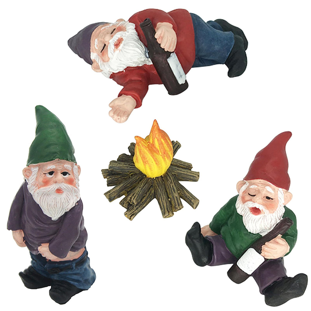 MUAMAX Miniature Garden Gnomes Fairy Garden Gnome Figurines Small Fairy Gardens Accessories Funny Campfire Gnomes Set of 3