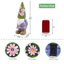 Load image into Gallery viewer, Goodeco Solar Garden Gnome Ornaments Figurines, 29CM Funny Outdoor Weatherproof Decorations with Flowers LED Lights for Patio Lawn Garden, Gifts
