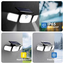 Load image into Gallery viewer, Peasur Solar Security Lights Outdoor Motion Sensor, 3 Modes Solar Powered Flood Light with Remote Control 3 Adjustable Heads, IP65 Waterproof Wall Mount Wireless for Yard Garage Patio Porch
