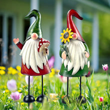 Load image into Gallery viewer, HONGLAND Garden Gnome Statue Outdoor Metal Gnome Yard Art 18 Inch Gnome Figurine Decorative Stakes for Holiday Xmas Lawn Patio Yard Garden Decor-2 PCS
