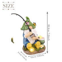 Load image into Gallery viewer, TERESA&#39;S COLLECTIONS Garden Ornaments Outdoor, Lovely Fishing Gnomes with Flowers and Solar Lights, Family Gnomes Series, Waterproof Resin Ornaments, Garden Decorations Gifts Indoor Outdoor 18.4CM
