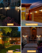 Load image into Gallery viewer, Woolmug 6 Pack Solar Fence Lights Outdoor Garden, Waterproof Retro LED Wall Lights, Auto On/Off Solar Lights Outdoor Garden Fence Lighting for Patio Decking Gate Yard Decoration, Warm White
