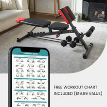Load image into Gallery viewer, Finer Form Multi-Functional FID Weight Bench for Full All-in-One Body Workout – Hyper Back Extension, Roman Chair, Adjustable Ab Sit up Bench, Incline Decline Bench, Flat Bench
