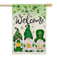 Load image into Gallery viewer, FUYUCHEN St Patricks Day House Flag 28x40 Inch Double Sided Gnomes Shamrocks Lucky Clovers Welcome Holiday Yard Large Garden Flag Outdoor Decoration
