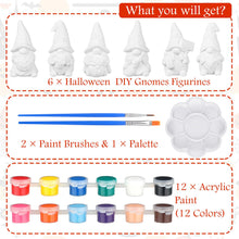 Load image into Gallery viewer, CroBlissful 6 Sets Paint Your Own Ceramic Gnome Statues Ready to Paint Ceramics Paintable Gnome Figurines Unpainted Plaster Arts and Crafts with Brush Palette Paint for Adults (Halloween)
