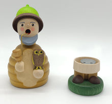 Load image into Gallery viewer, Rudolphs Schatzkiste Forest gnome owl incense man Christmas figurine Seiffen 10cm Ore Mountains NEW
