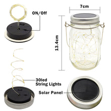 Load image into Gallery viewer, Solar Mason Jar Lights - 4 Pack 30led Solar Garden Lights Outdoor Solar Lanterns Solar Hanging Lights IP65 Waterproof Indoor/Outdoor Decorative Lights for Patio Wedding Yard Lawn Party (Warm White)
