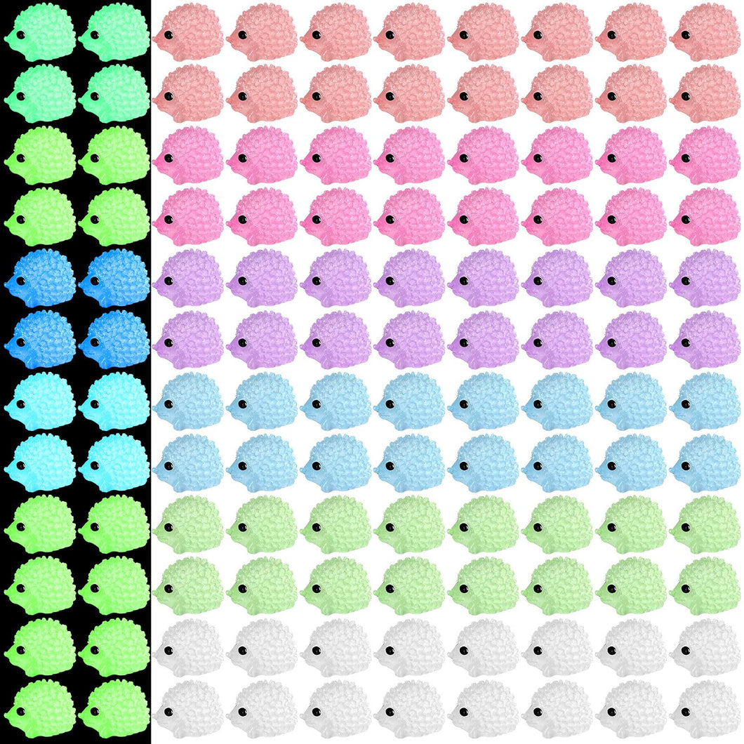 Hiboom 120 Pcs Mini Hedgehog Figurines Mini Resin Animal Luminous Hedgehog Miniature Garden Ornaments Glow in Dark Bulk for Garden Micro Landscape Plant Moss DIY Fairy Decor