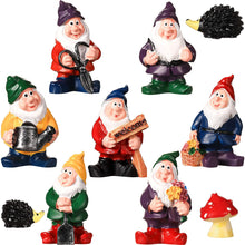 Load image into Gallery viewer, 7 Pieces Gnomes Fairy Resin Statues Mini Garden Statues Decoration Gnome Tale Statue with 2 Hedgehog Statues and 1 Mushroom Decor for Christmas Holiday Festival Decoration, Relatives Friends Kids
