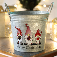 Load image into Gallery viewer, Fyne-Finds Merry Christmas Tin Pail Gnome Gonk 18cm, 7inch Plant Pot Handles 2.6L Festive Planter Decor Xmas Gift (2)
